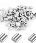 Heavy Duty Aluminum Crimping Loop Sleeves Set, 200 Pieces, 2.5mm Three Thirty Second Inch Cable Ferrules For Wire Rope And Cable, Corrosion Resistant, Durable And Easy Install, Perfect For DIY Projects And Quick Fixes; pile and close-up