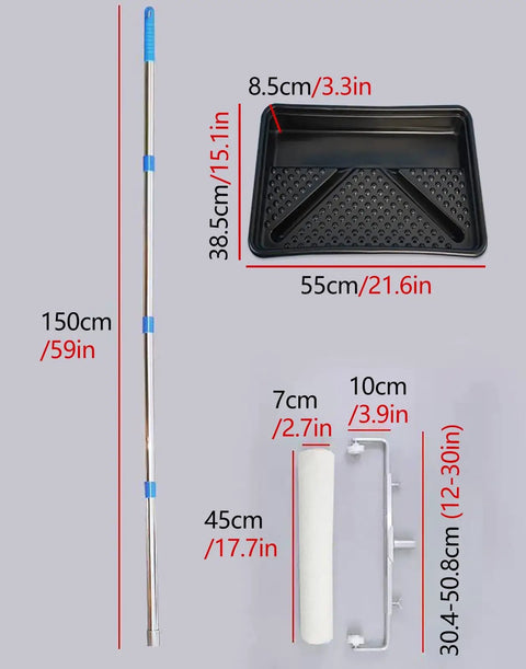 Premium 18 Inch Microfiber Paint Roller Kit Featuring An Adjustable Extension Pole For Flawless Wall And Ceiling Application A Slick Non Shedding Design To Knock Out Your Project In Record Time with 150cm pole and roller tray.