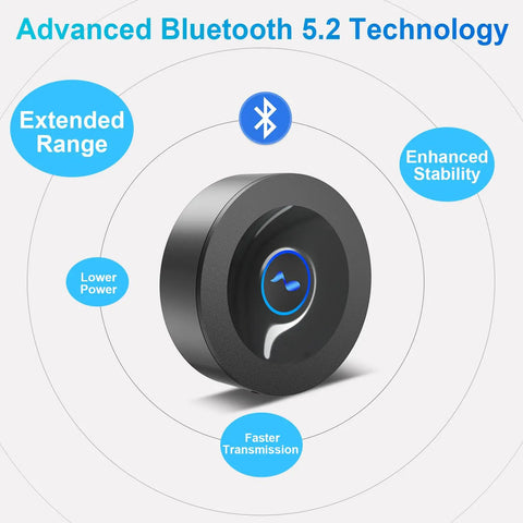 Bluetooth 5.2 Receiver for Home Stereo With RCA and Three Point Five Millimeter AUX Output Wireless Audio Adapter for Stereo Receiver and Amplifier Low Latency HiFi Music Streaming Simple Wireless Upgrade for Old School Stereo Systems next to features like extended range and enhanced stability