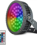108W RGB Wall Washer Outdoor Spotlight With Remote Dope Color Changing Stage Lights For Weddings Parties Patio And Landscape Lighting IP65 Waterproof US 3 Plug shown with remote