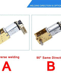 High Performance Gw12-N20 Micro Gear Motor With Abrupt Encoder Output For Robotic Arms And Automation Projects Featuring Stable Low Speed DC Operation At 3 Or 6 Volts To Power Your DIY Builds Effortlessly, showing options for reverse welding and 90° same direction.