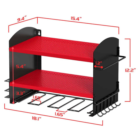 Garage Power Tool Organizer Wall Mount Rack For Cordless Drills And Heavy Duty Storage, Space Saving Steel Tool Holder, Easy Access, Durable Construction, Ideal Gift For Men And Dads Red