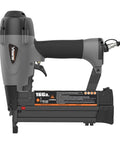 Straight Shooting Pneumatic 3 In 1 Nailer And Stapler Combining 16 Gauge Finish Nails With 18 Gauge Brad Staples For Cabinet Install Furniture Fix Crown Molding And Craft Tasks You Dig side view of the tool showcasing its design and adjustable settings.