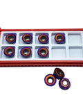 10 Pack RPMT1204 MOE-JS Lathe Turning Inserts With Nano Quenched Blue Coating R6 Chipbreaker, in packaging and loose view