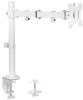 Heavy Hitter Single Monitor Desk Mount With Smooth Tilt And Swivel For Screens Up To 32 Inch Or 38 Inch Ultrawide Displays, sleek white finish, includes detachable grommet base.