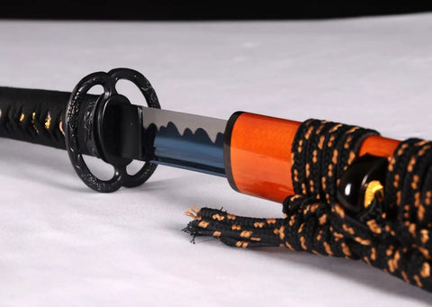 Handmade Practice Katana Sword Full Tang Japanese Samurai Blade For Iaido Training with detailed hilt and sheath close-up