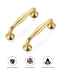 Two Brushed Brass 3 Inch Cabinet Handles Set Of 10 In Solid Zinc Alloy For Kitchen Cabinets with symbols for durability features