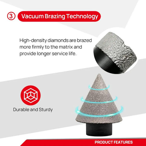 Diamond Core Drill Bit Set for Tile and Masonry showing vacuum brazing technology, textured chamfer and bit design.