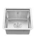 Top view of Undermount Stainless Steel Workstation Sink With Ledge, Single Bowl, 304 Grade, 15x15x8 Inch, showing deep basin and drain.