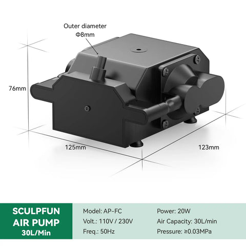 Air Assist Pump For Laser Engraving Machines S9 S10 Adjustable Airflow From 0 To 30 Liters Per Minute Quiet Low Noise Pro Grade
