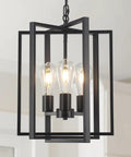 Straight Up Matte Black 3 Light Farmhouse Chandelier With Adjustable Height And Solid Metal Cage Build perfect for kitchen island.
