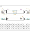 Technical drawing of Double Acting Hydraulic Cylinder With Swivel Eye Workhorse For Tough Jobs, dimensions and specs shown.