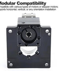 Slick Hollow Rotary Actuator Featuring Tight Precision Gearing And Minimal Backlash For Smooth Factory Automation and Stepper Motor Hookups Plus Easy Customizable Mounting Flexibility, showing modular compatibility.