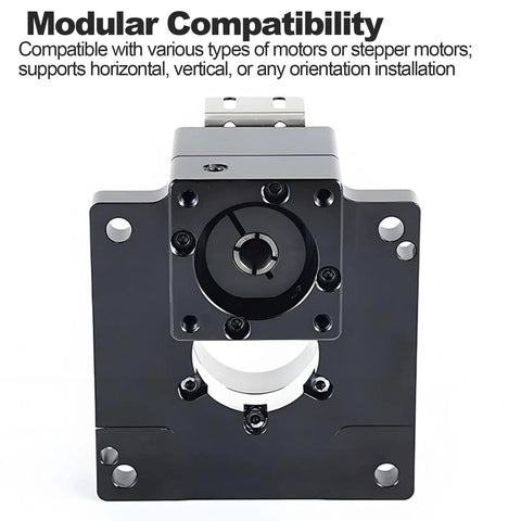 Slick Hollow Rotary Actuator Featuring Tight Precision Gearing And Minimal Backlash For Smooth Factory Automation and Stepper Motor Hookups Plus Easy Customizable Mounting Flexibility, showing modular compatibility.
