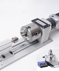 Heavy Duty 3 Axis Cnc Router 6040 Engraving Machine With A Kickass 2200 Watt Spindle And Hg20 Linear Rails on metal base with spindle close-up.