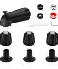 Matte Black 3 Knob Shower Tub Faucet Set With Diverter Spout For 1/2 Inch And 3/4 Inch Male Threaded Connections, Replacement Kit