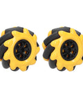 60mm Mecanum robot wheels for smart robot DIY projects, omni-directional design in yellow and black for improved movement and grip.