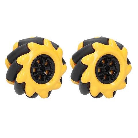 60mm Mecanum robot wheels for smart robot DIY projects, omni-directional design in yellow and black for improved movement and grip.