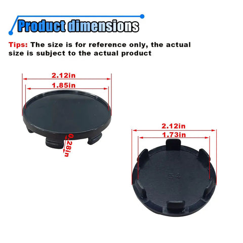 4 Piece Wheel Center Cap Snap In Plastic Rim Hub Cap For Cars Trucks And SUVs Black 2.12 Inch Outer Diameter 54mm dimensions view