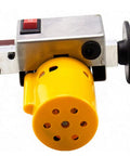 Close-up of the motor and control switch on Nifty Mini Electric Belt Sander Packed With A Grippy Handle And Ten Sturdy.4 By 13 Inch Sanding Belts Boasts Seven Smooth Speed Settings For No Sweat Wood Crafting And Fast Metal Polishing Daily.