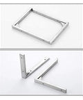 Rock Solid Stainless Steel Corner Bracket With Reinforced L Brace Design For Wall Mounted Shelving And Heavy Load Support No Sweat Setup Built Tough For Garage Workshop Diy Projects displayed from multiple angles, showcasing sturdy steel construction.