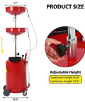 Sierra Squad 20 Gallon Waste Oil Drain Tank Portable Fluid Transfer Drum showing adjustable height mechanism and funnel size.
