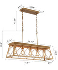Five Light Gold Modern Farmhouse Chandelier For Kitchen Island with dimensions and chain design, UL Listed