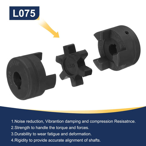Flexible 1/2 to 5/8 inch L Jaw Coupling Set with Buna N NBR spider provides reliable torque transfer while absorbing misalignment