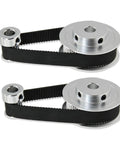 Beefy Aluminum 2GT Synchronous Timing Pulley Set, 60 Teeth, 8mm Bore, shown with two pulleys and belt, for milling machines.