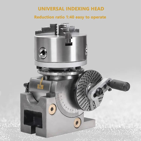 Heavy Duty Universal Indexing Head Rotary Table For Milling Machines Featuring Swappable Dividing Plates and Tailstock, reduction ratio 1:40.