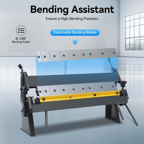 24 Inch Pan And Box Brake Sheet Metal Bender Hand Brake Machine with adjustable bending angle displayed in warehouse setting.