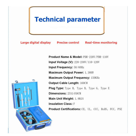 Technical parameters of the Pro Grade Paintless Dent Repair Kit For Auto Body, 1380W Portable Suitcase Magnetic Induction Dent Removal Tool