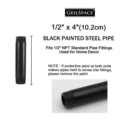 Image of 6 Pack Half Inch Steel Pipes Four Inch Long Black Metal Pipes For DIY Enthusiasts Building Sick Industrial Shelving And Home Decor Pre Cut To Fit Standard One Half Inch NPT Fittings.