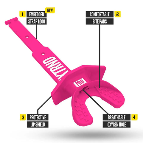 Game Day Ready Dope Football Mouth Guard With Permanent Strap For Adults And Youth Pink with bite pads and oxygen hole.
