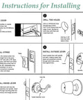 Installation instructions for Privacy Door Lever Set Keyless Bedroom and Bathroom Lock Brushed Nickel Interior Door Handles