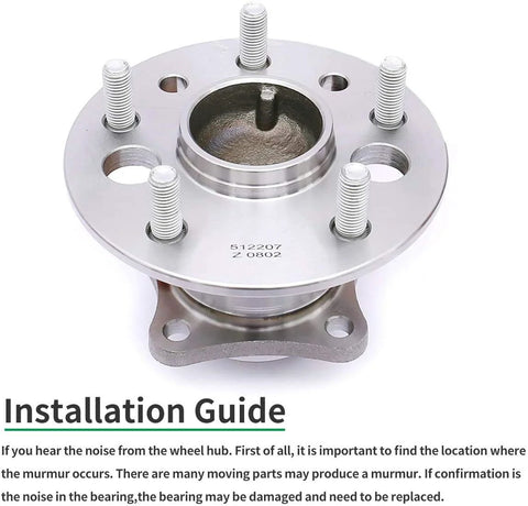 Rear Right Wheel Hub Bearing Assembly For 2002 To 2011 Toyota Camry ABS Models And 2005 To 2012 Avalon ABS Models Also Fits 2001 To 2003 Lexus ES300 2004 To 2006 ES330 And 2007 To 2012 ES350 ABS, 5-lug pattern, front view