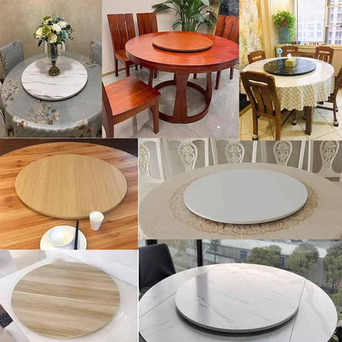 Wooden Lazy Susan Tabletop Rotating Tray For Dining And Serving, Smooth Swivel Turntable In 20 24 27 31 35 39 Inch Sizes on dining tables