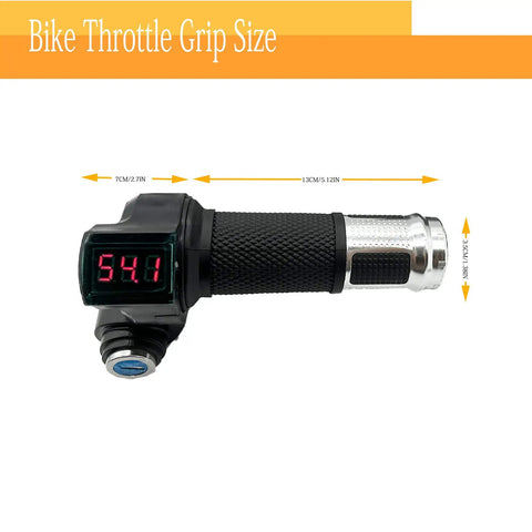 Universal 12V To 84V Electric Bike Throttle Grip With LCD Voltage Display Twist Handlebar For Electric Bikes Scooters Motorcycles Three Plus One Plus One Pin Connectors Pair Silver