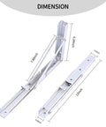 Dimensions of Heavy Duty 2 Pack Folding Shelf Brackets In Corrosion Resistant Stainless Steel with hinges and angles.