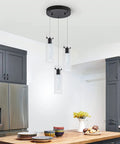 Black Finish 3 Light Pendant Lights For Kitchen Island And Dining Room, Dope Modern Hanging Ceiling Fixture Bubble Cylinder