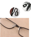Close-up of Slide Right In Nose Pads 5 Pairs Ultra Smooth Silicone Glasses Replacement Anti Slip Oval Eyewear Cushions on black frames.
