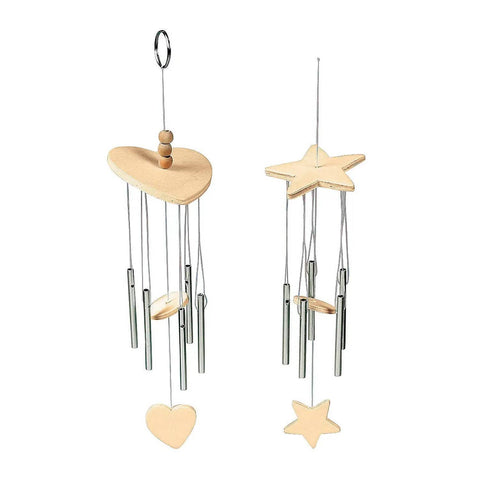 Paint Your Own Wood Wind Chimes Craft Kit With Twelve Unfinished Wind Chimes Featuring Circle Heart And Star Designs