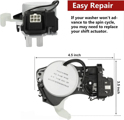 Washer Shift Actuator Replacement Compatible With Whirlpool Maytag Kenmore Amana WTW5000DW1 MVWX655DW1 NTW4516FW3 W10913953VP size illustration