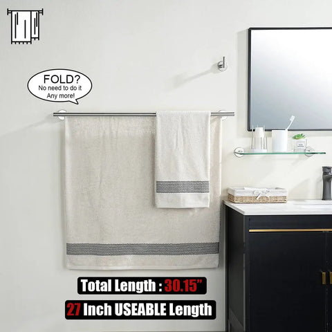 Stainless Steel Towel Bar 30 Inch With Brushed Finish Wall Mount Rack, 0.8mm Thick Tube And 2mm Posts, Rustproof Bathroom Organizer