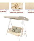Waterproof Swing Canopy Replacement For 3 Seater Patio Chairs No-Fuss Easy Install Top Cover Beige Garden Porch Hammock Shelter