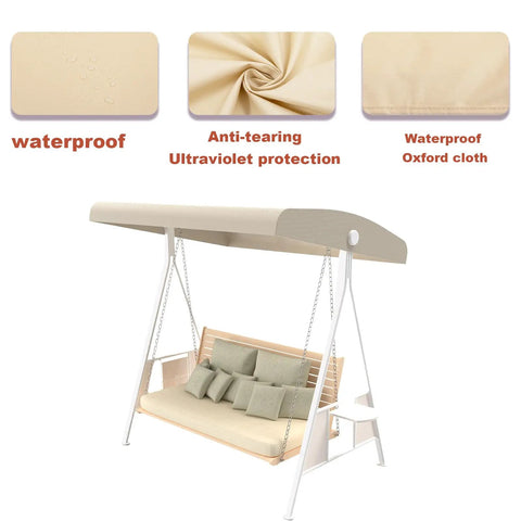 Waterproof Swing Canopy Replacement For 3 Seater Patio Chairs No-Fuss Easy Install Top Cover Beige Garden Porch Hammock Shelter