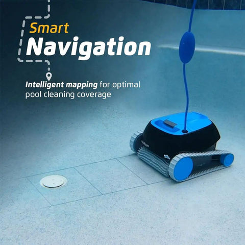 Nautilus CC Automatic Robotic Pool Cleaner with Wall Climbing Scrubber and Top Load Filter in pool, showing smart navigation.