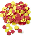 Two Color Foam Counters Set, Red and Yellow Counting Chips for Math Practice, 200 Count scattered on a surface.