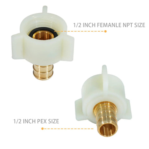 Four Pack PEX Fittings With Brass Swivel Adapters One Half Inch Female NPT Thread Crimp Fittings For PEX Tubing And RV Faucets DIY Friendly Install Works With Clamp Rings Or Copper Crimp Rings No Tools Needed, 1/2 in PEX