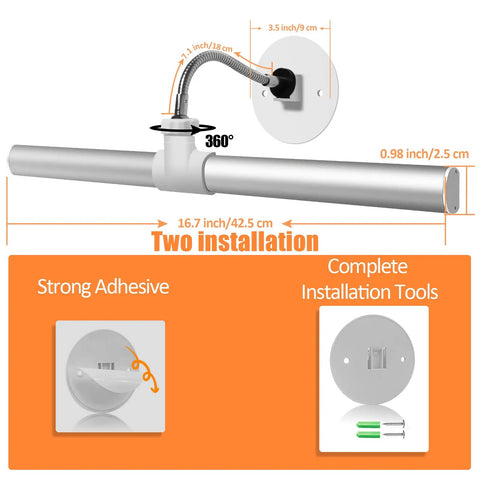 Dope USB Picture And Painting Light With Adjustable 3200K To 6500K Color Temperature, 360 Degree Rotatable, dimensions labeled